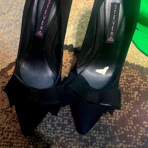 Black Suede Stilettos with bow, Steven by Steve Madden